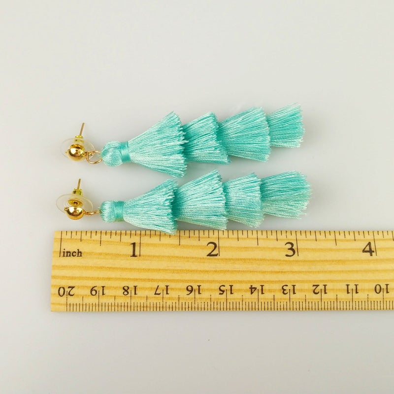 BaubleStar Fashion Tassel Dangle Earrings for Women Layered Long Bonita Tiered Thread Tassel Turquoise Blue Drop Statement Jewelry - Image 4